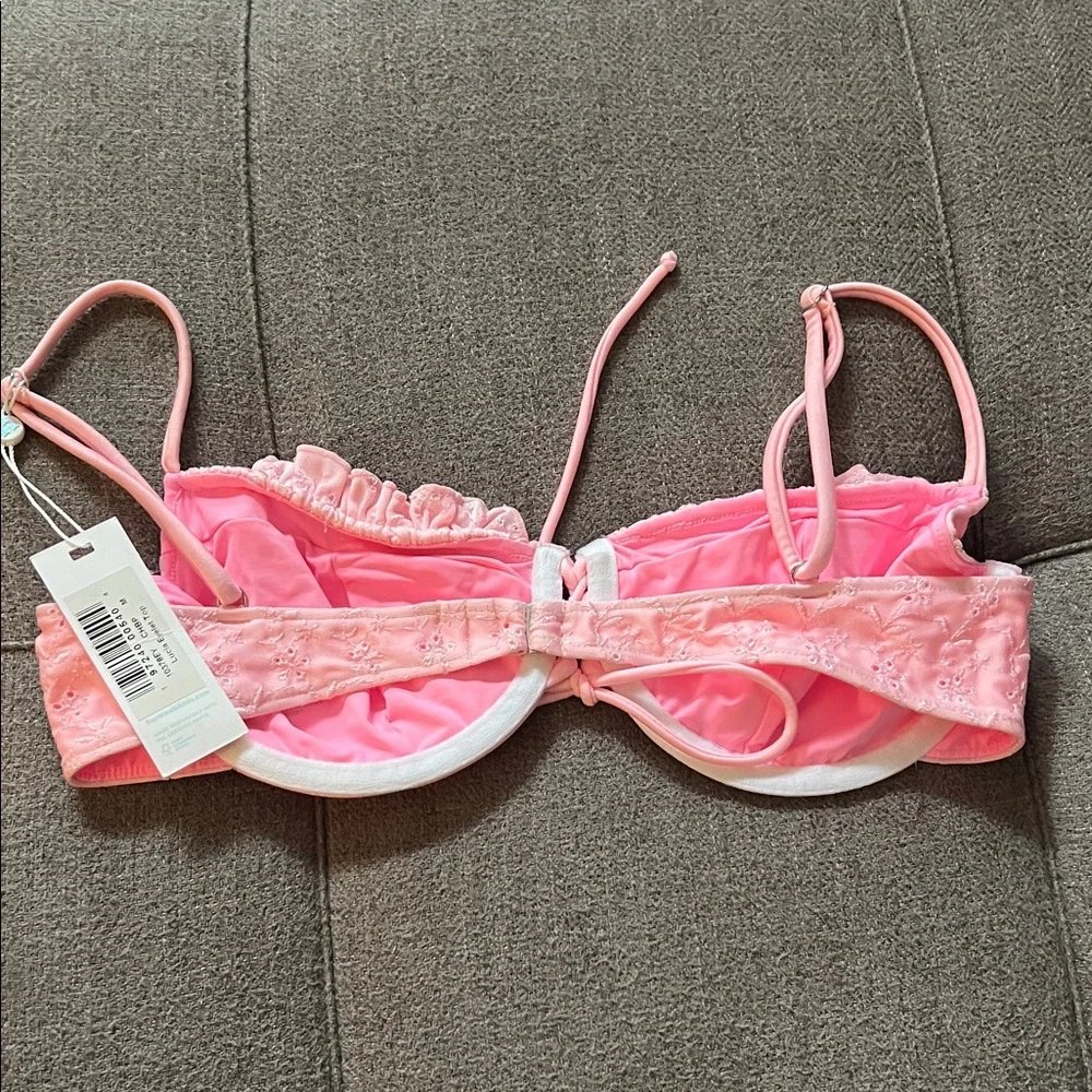 NWT Frankie’s Bikini Lucia Pink Eyelet Lace Top, sz Medium